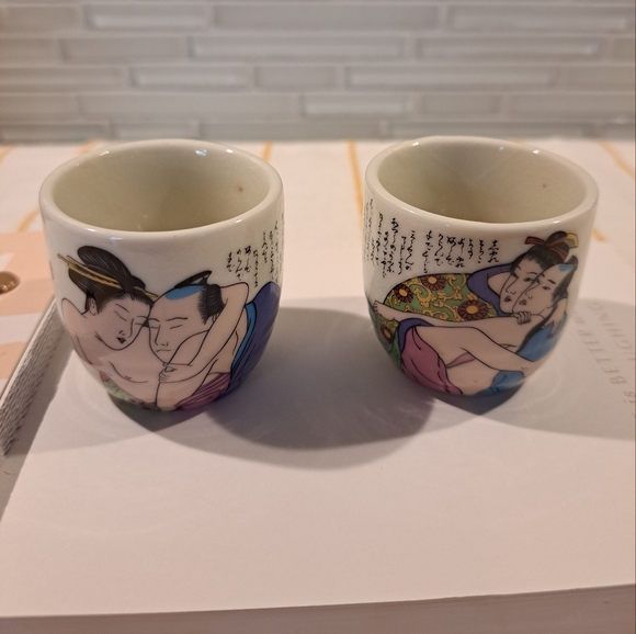 Other - 2 Vtg Japanese Shunga Sake Cups Erotic Traditional Japan Couple